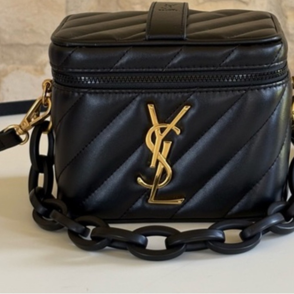 YSL Black Quilted Crossbody Bag with Gold Logo , crossbody strap, GWP . - Picture 7 of 11